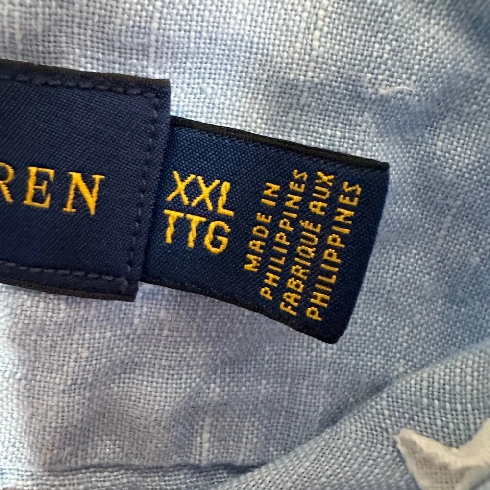 Polo Ralph Lauren Mens XXL Blue 100% Linen Short Sleeve Classic Fit Button Down